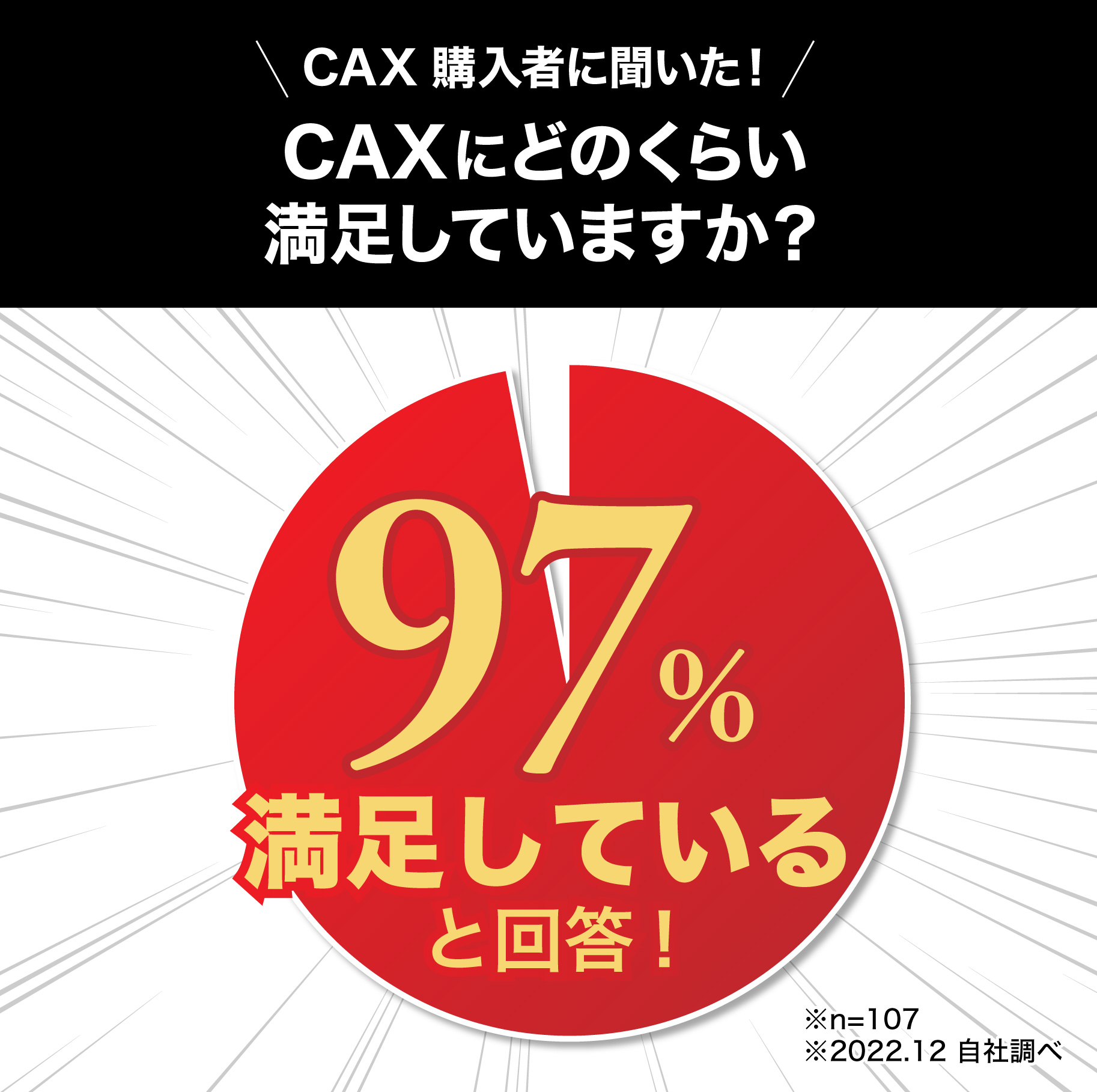 薄毛隠しスプレーCAXのお客様満足度円グラフ